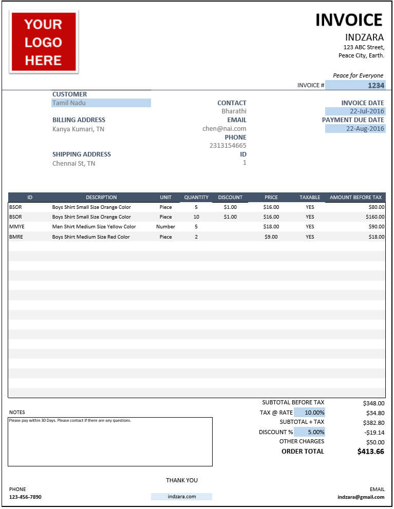 microsoft excel invoice template free