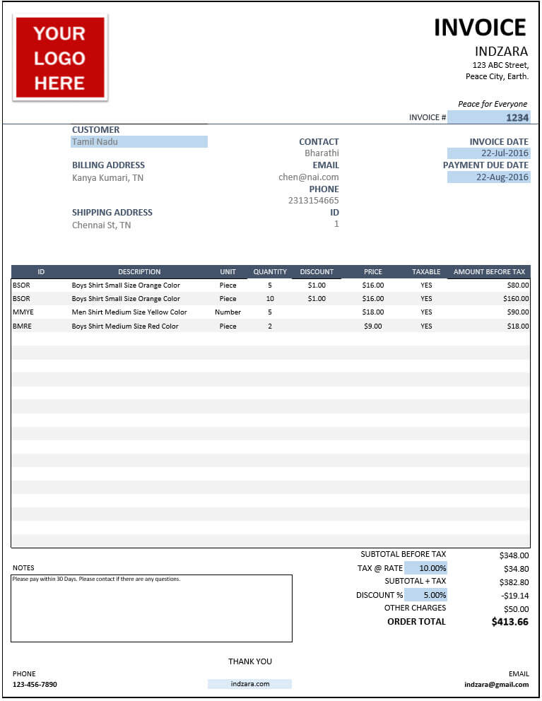best excel invoice template