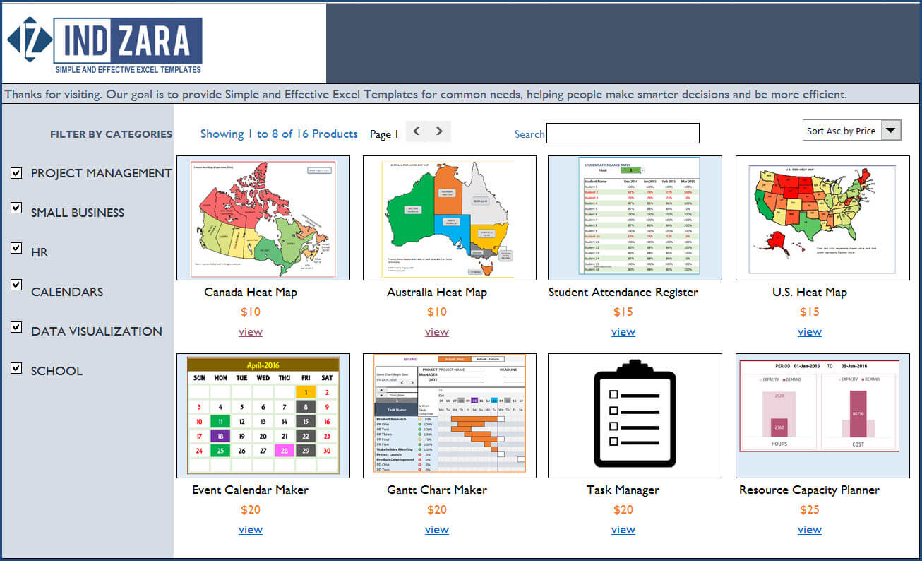 Product Catalogue - Screenshot in Excel