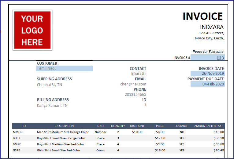 offshore excel invoice template