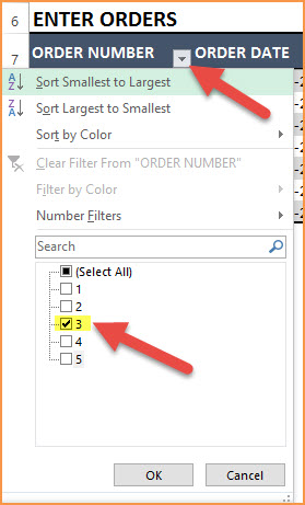 Filtering by Order Number