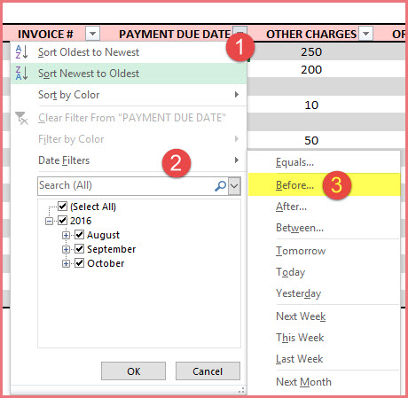 Accounts receivable - Filter to Orders past due date