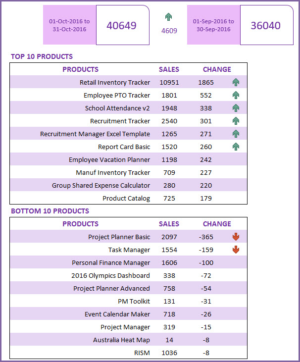 Sales Report - Top 10 & Bottom 10 Products - Excel Template