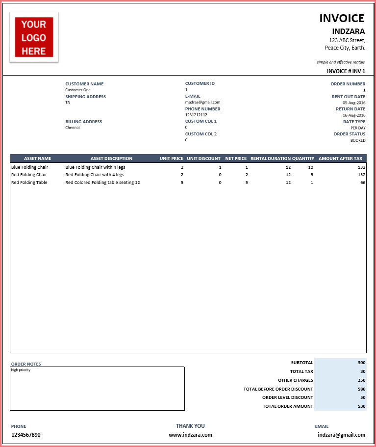 Sample Invoice for Rental Businesses