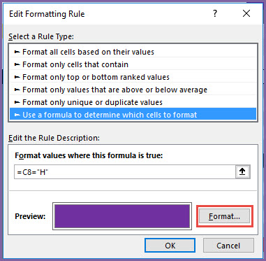 Click on Format to change formatting