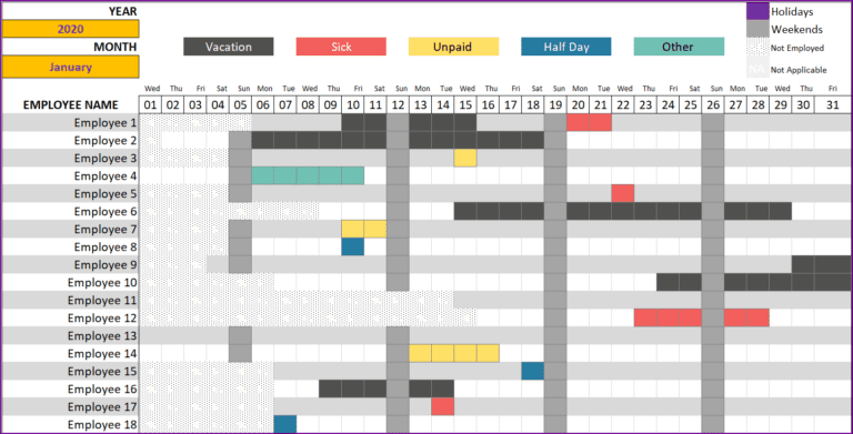 Staff Leave Planner Excel Free Download 2023 Uk