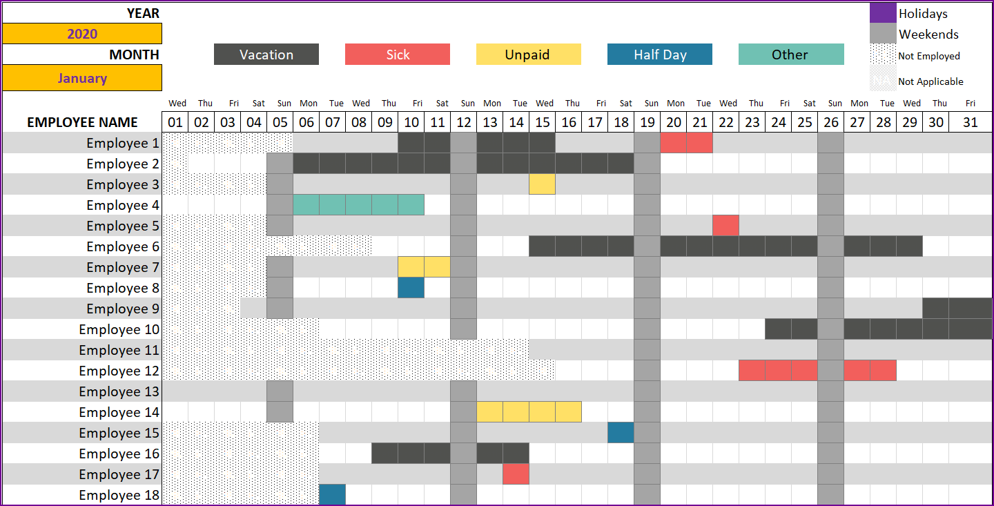 Leave Tracker Employee Vacation Tracker Excel Template 2020