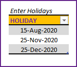 Enter company holidays