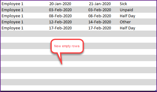 New Empty rows in Leave Table