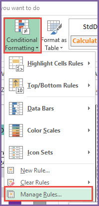 Open Conditional Formatting menu from Home Ribbon