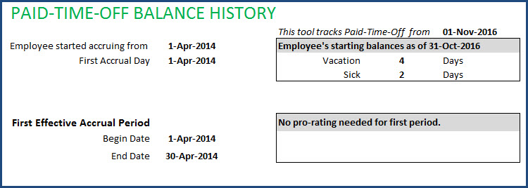 Employee PTO Report - Page 2 - Starting Balances, First Effective Accrual period
