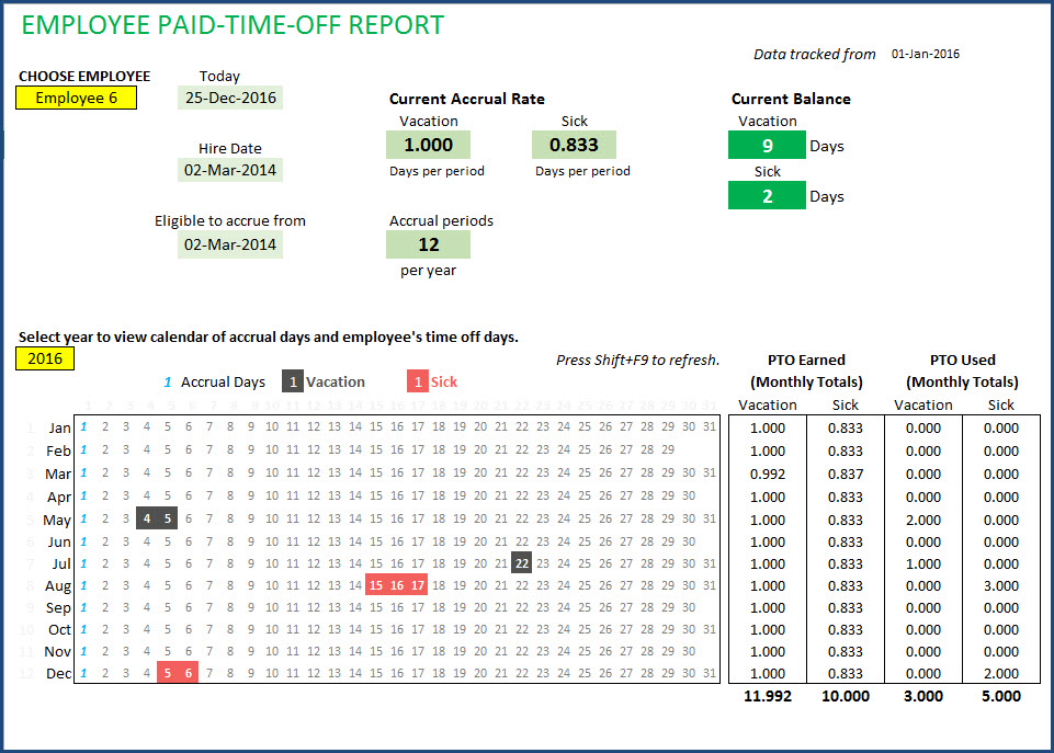 Paid Time Off PTO Manager For Small Business Excel Template