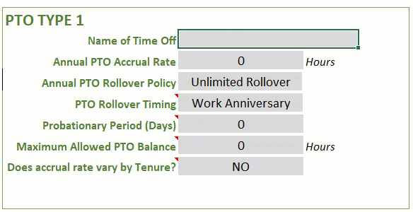 PTO Policy PTO Type 1 Settings - Sample Illustration - Monthly