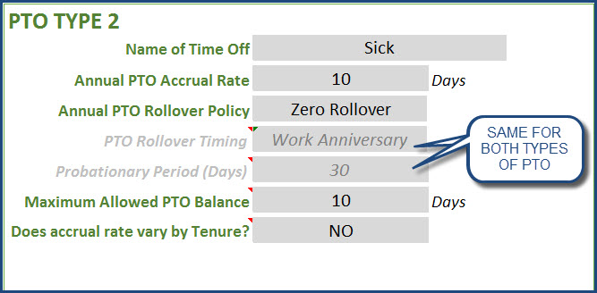 PTO Policy Settings for second PTO Type Sick days
