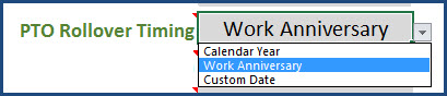 PTO Rollover Timing Setting - Options - Calendar Year, Work Anniversary, Custom Date