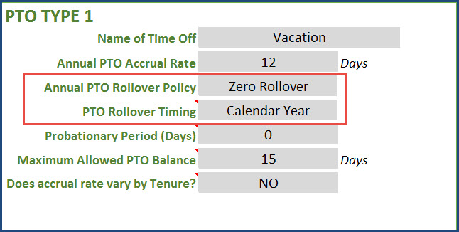 PTO Rollover timing - Zero Rollover and Calendar Year