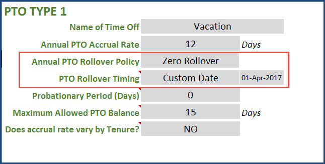 PTO Rollover timing - Zero Rollover and Custom date