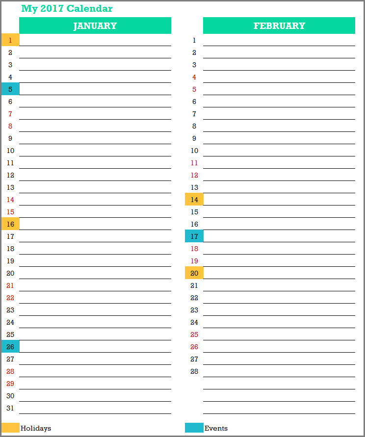2017 Calendar Design 7 - 6 Pages - Planner