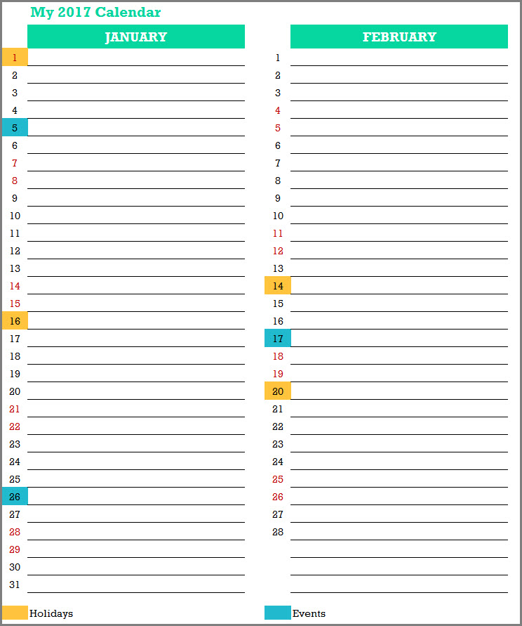 Calendar Template 17 Calendar Designs In Excel Free Download