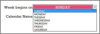 Choose Starting Day of Week for the Calendar in Excel Template