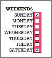 Choose Weekend days to highlight on Calendar