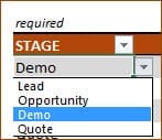Enter Current Stage of each deal from the drop down