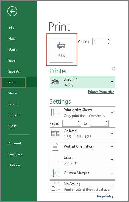 Open Print settings with ctrl P