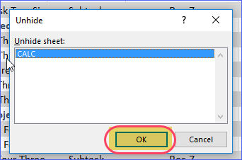 Select the CALC sheet and click OK