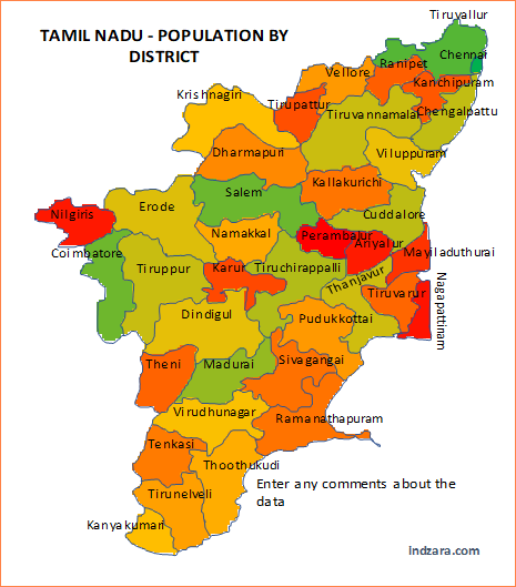 Tamil Nadu Map Tamil Tamil Nadu Heat Map By District - Free Excel Template - Indzara