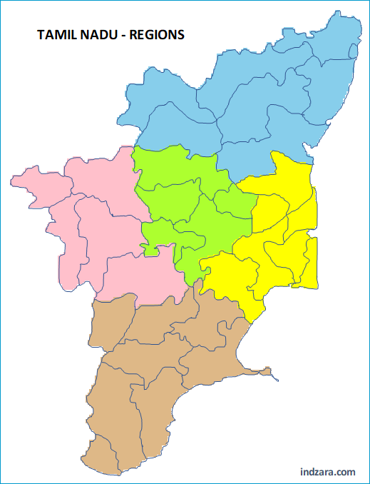 Regions by Color - Tamil Nadu Regions - No names