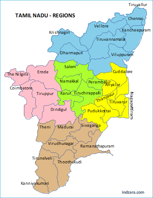 Regions by Color - Tamil Nadu Regions
