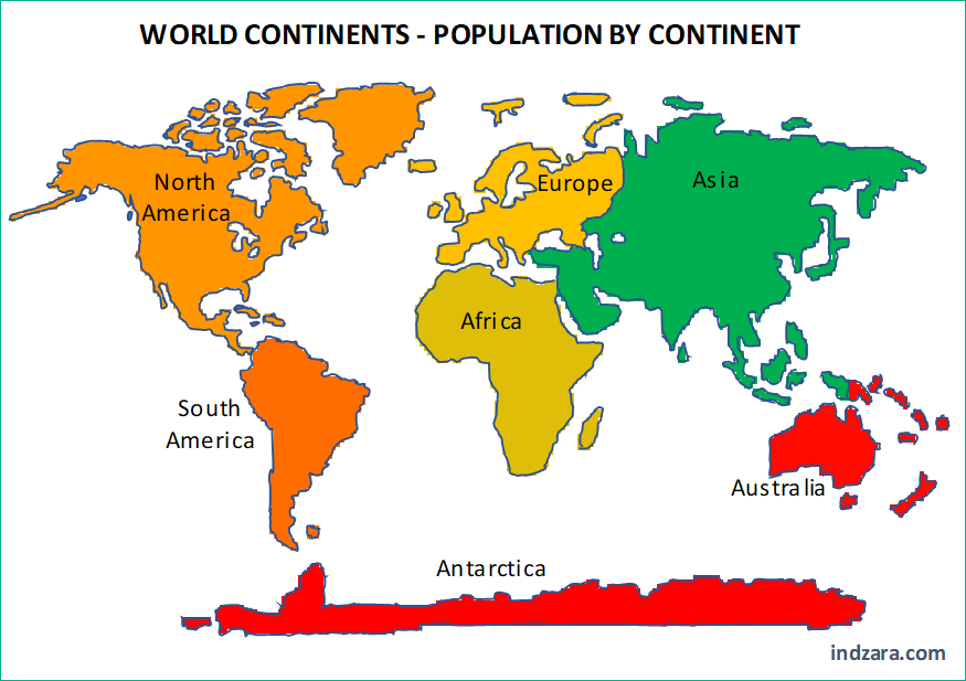 World Heat Map by Continent - Gradient Color Scheme - Names
