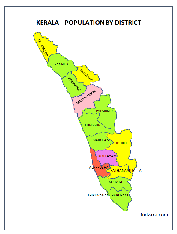 Kerala Population by District -Heat Map – Excel Template – Color Range