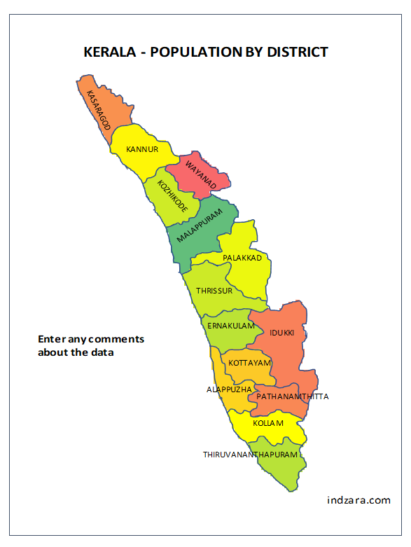 Kerala Population by District Heat Map – Excel Template – Gradient