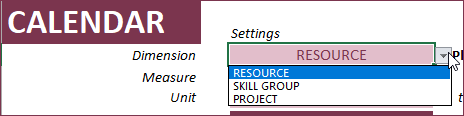 Calendar Settings - Dimension Resource Skill or Project