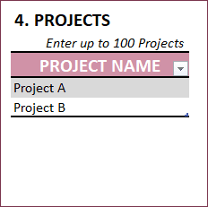 Enter Settings - Project List