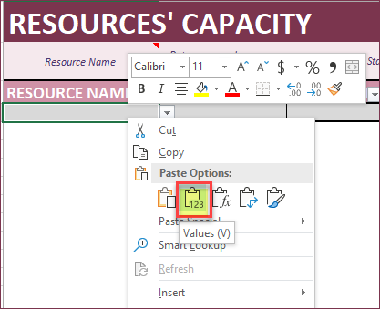 Pasting Resource Names as Values