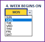 Settings – Choosing Start Day of Week