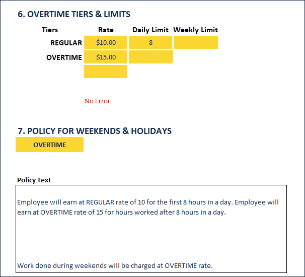 Two time tiers settings - with no weekly limit
