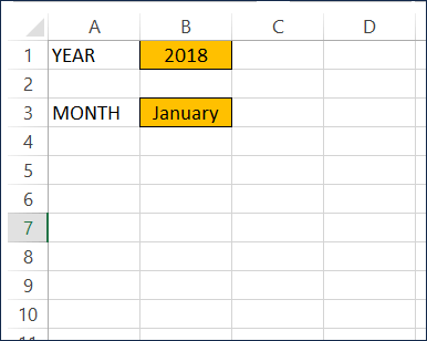 Year and Month Input cells formatted