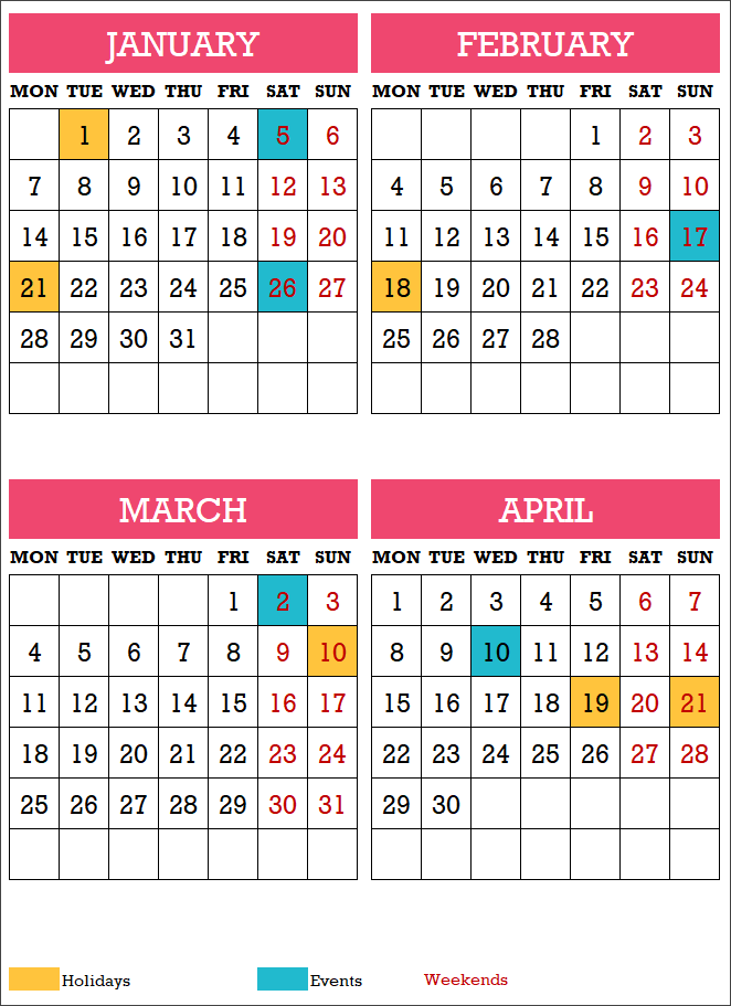 2019 Calendar Design 12 – 3 Pages
