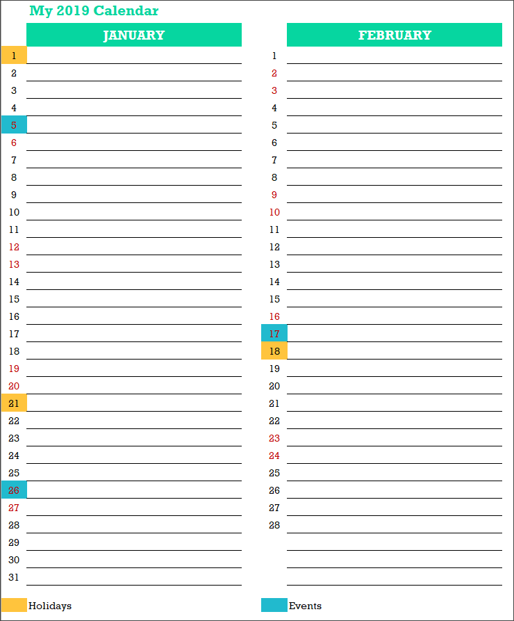 2019 Calendar Design 7 – 6 Pages – Planner