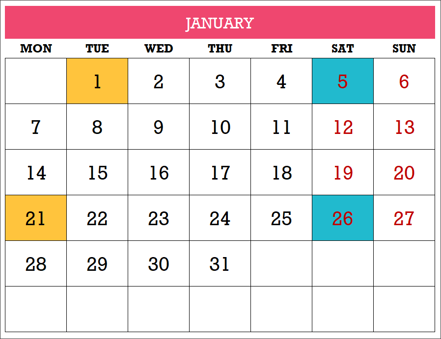 2019 Calendar Design 9 – 12 Pages – Monthly