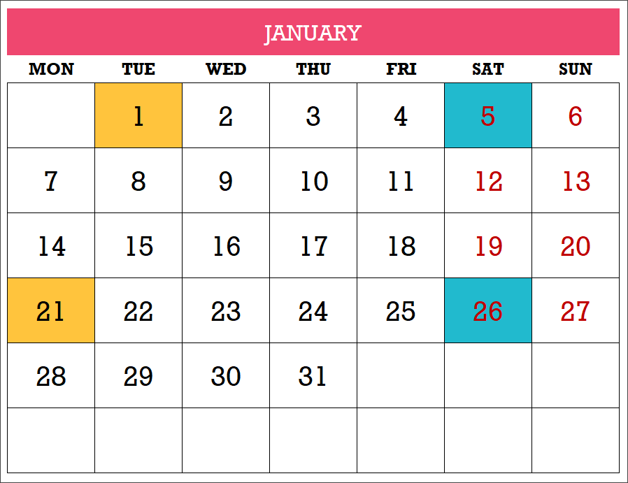 Free 2019 Calendar Template from indzara.com