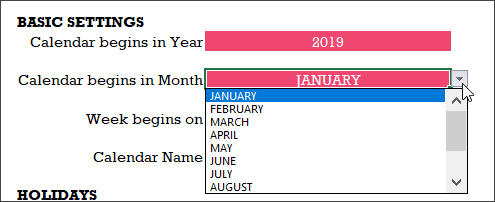 Settings - Choose Starting Month