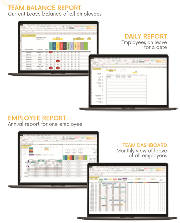 Employee Leave Management Excel template - Automated Output (Reports and Dashboards)