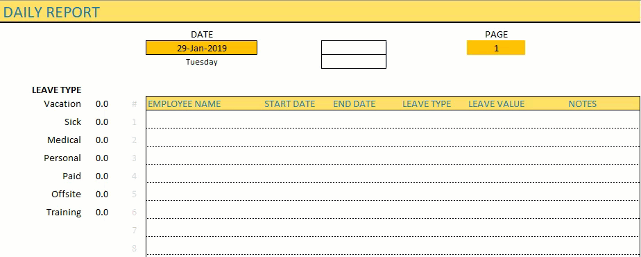 Daily Report showing Leave Entries