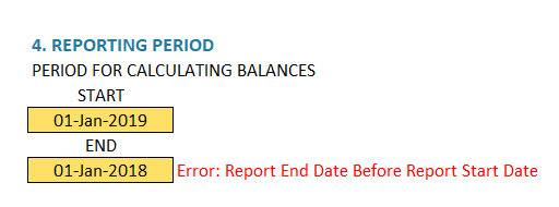 Enter Reporting Period - Error - End Before Start