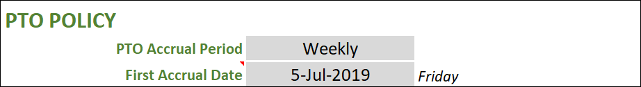 PTO Policy - Weekly Accrual