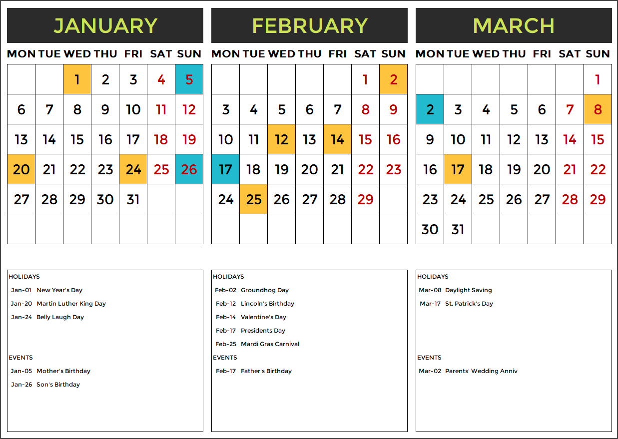 2020 Calendar Design 11 – 4 Pages with Events